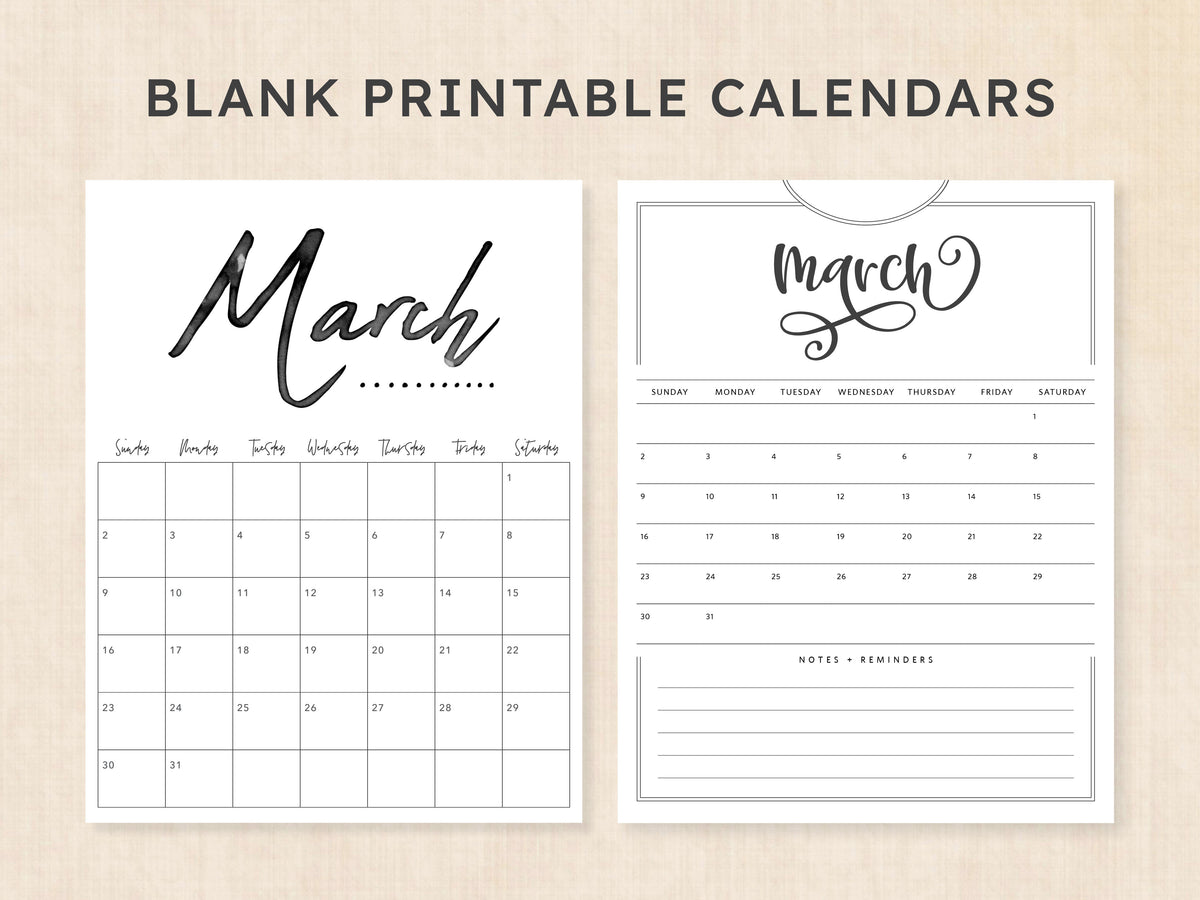 March Calendar · Printable PDF Template