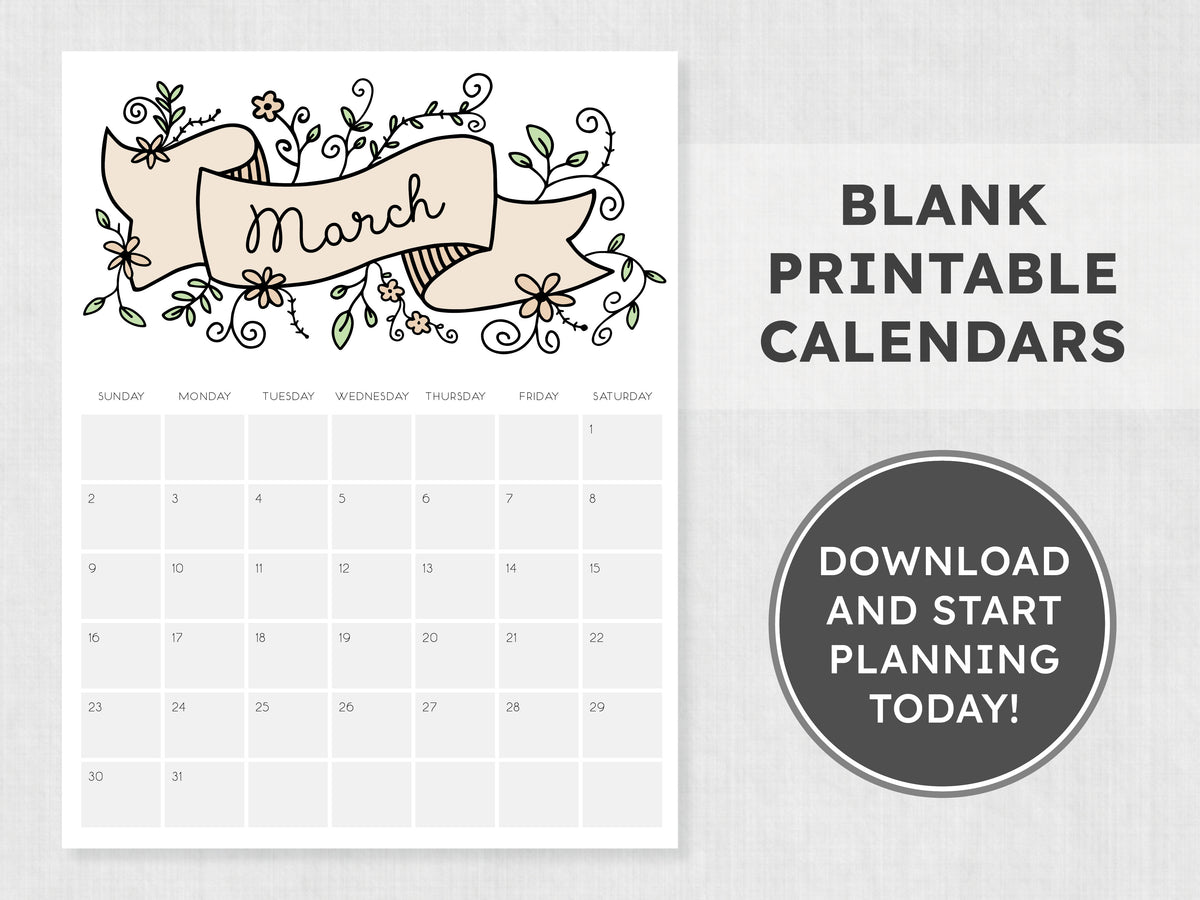 March Calendar · Printable PDF Template