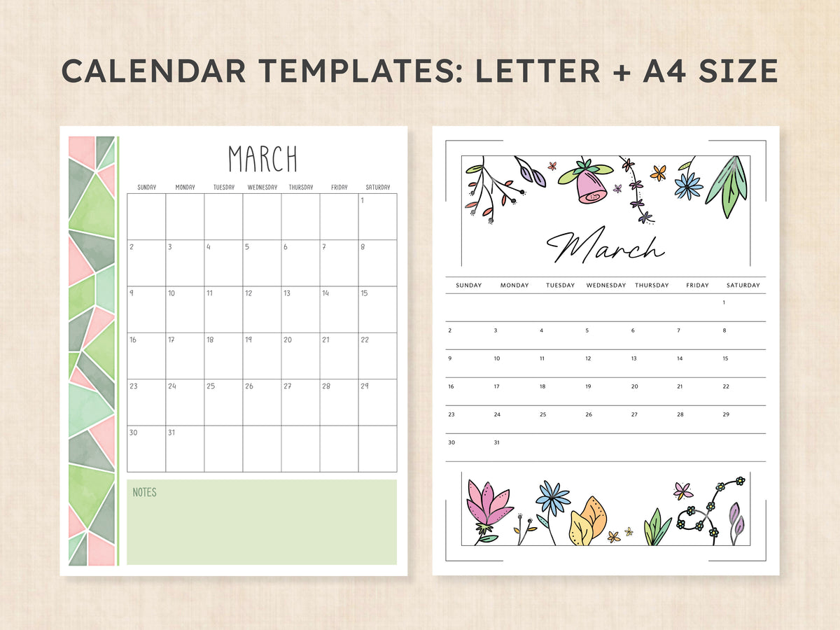 March Calendar · Printable PDF Template
