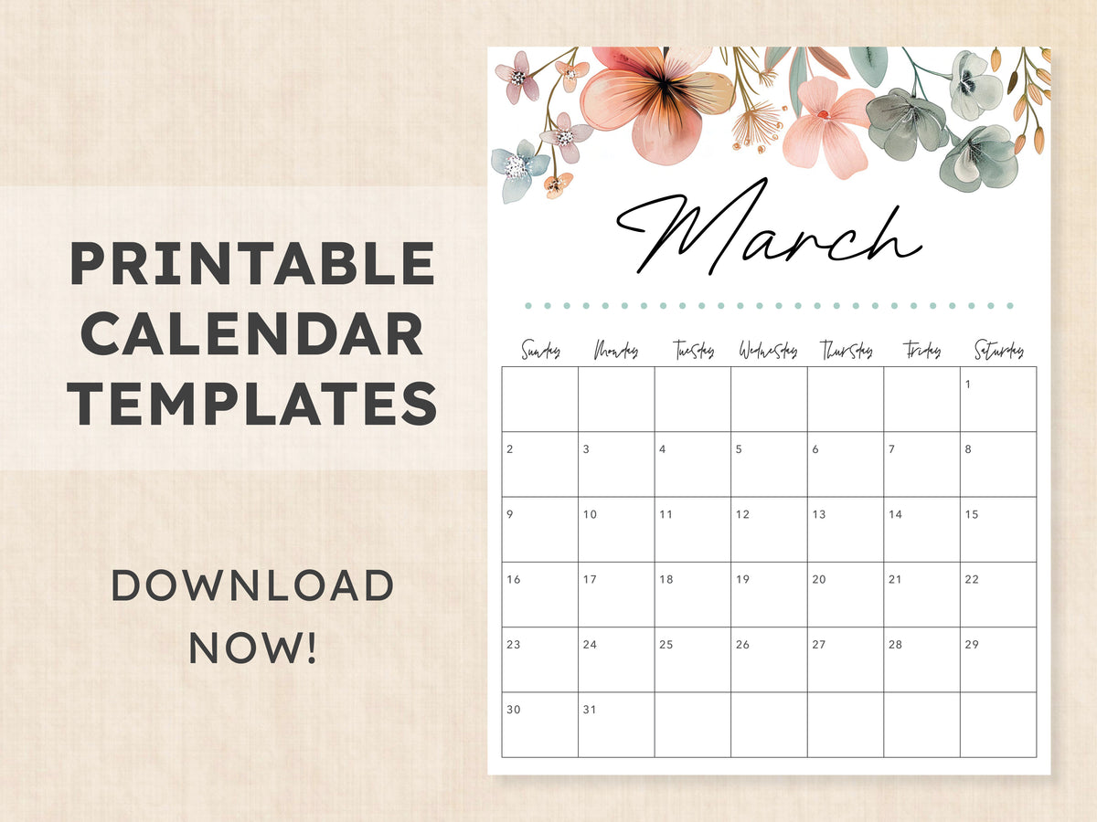 March Calendar · Printable PDF Template