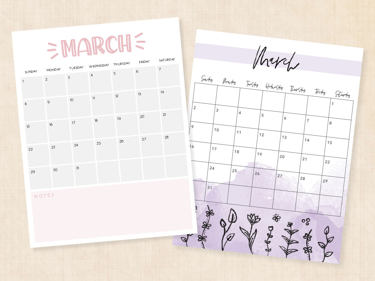 March Calendar · Printable PDF Template