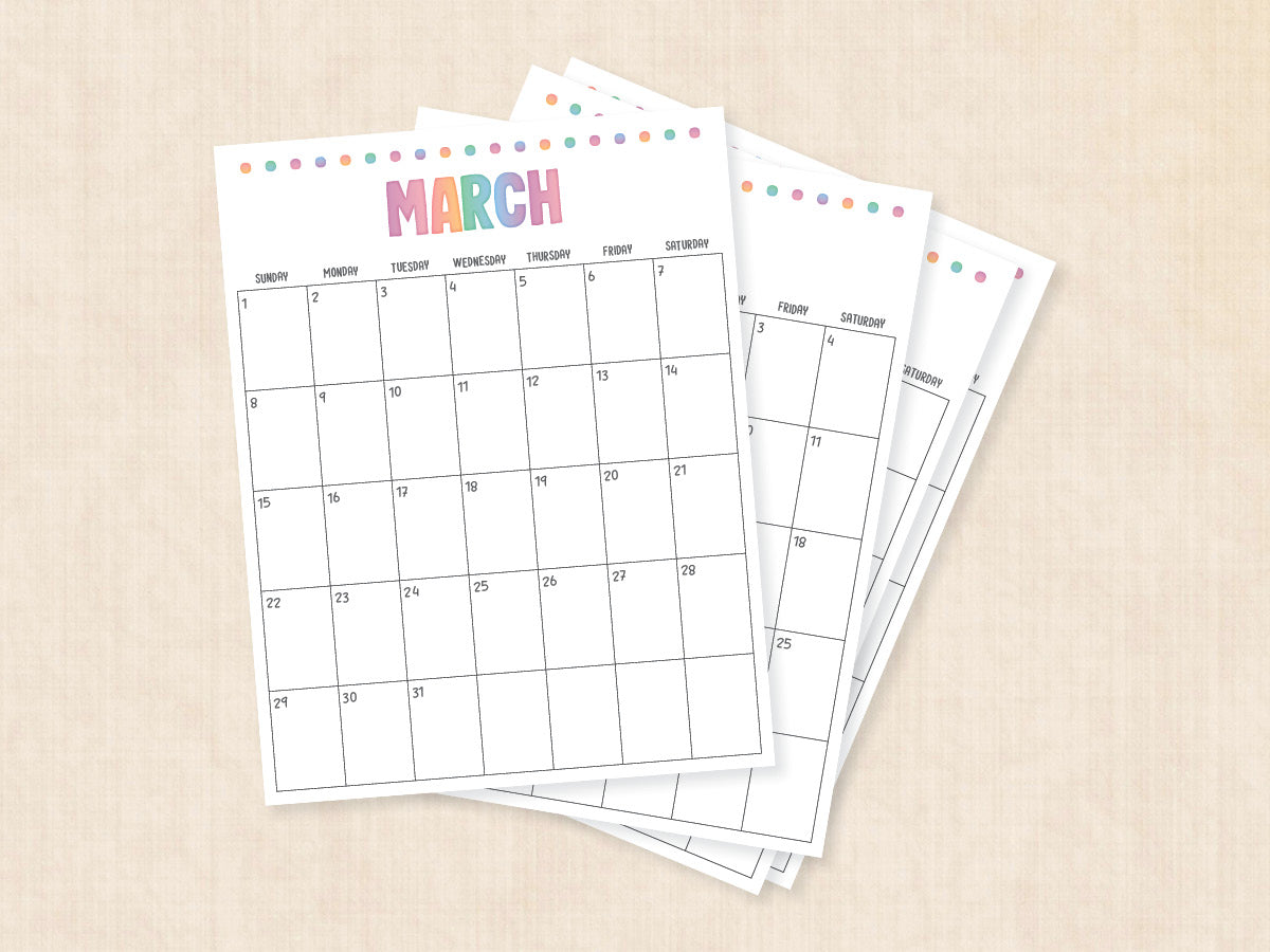 March Calendar · Printable PDF Template