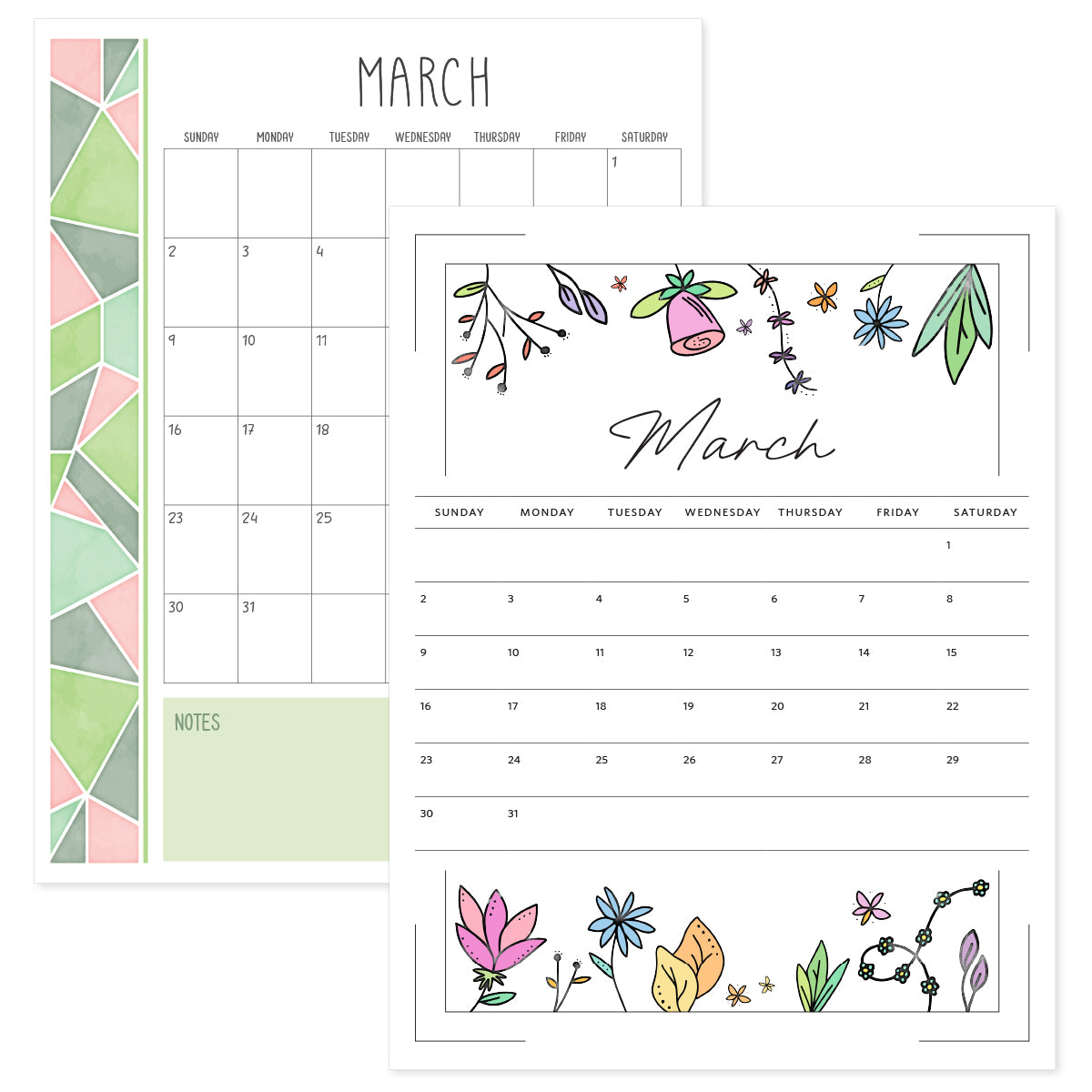 March Calendar · Printable PDF Template