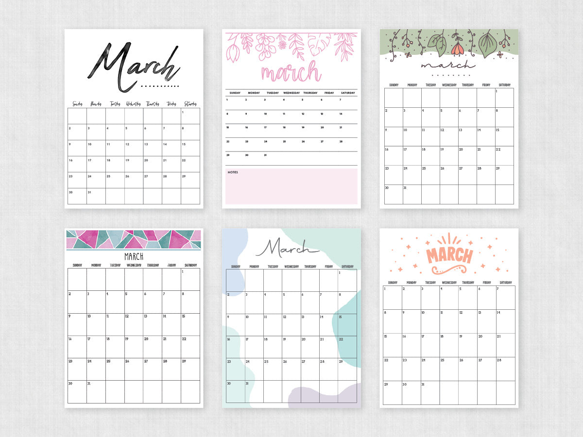March Calendar · Printable PDF Template