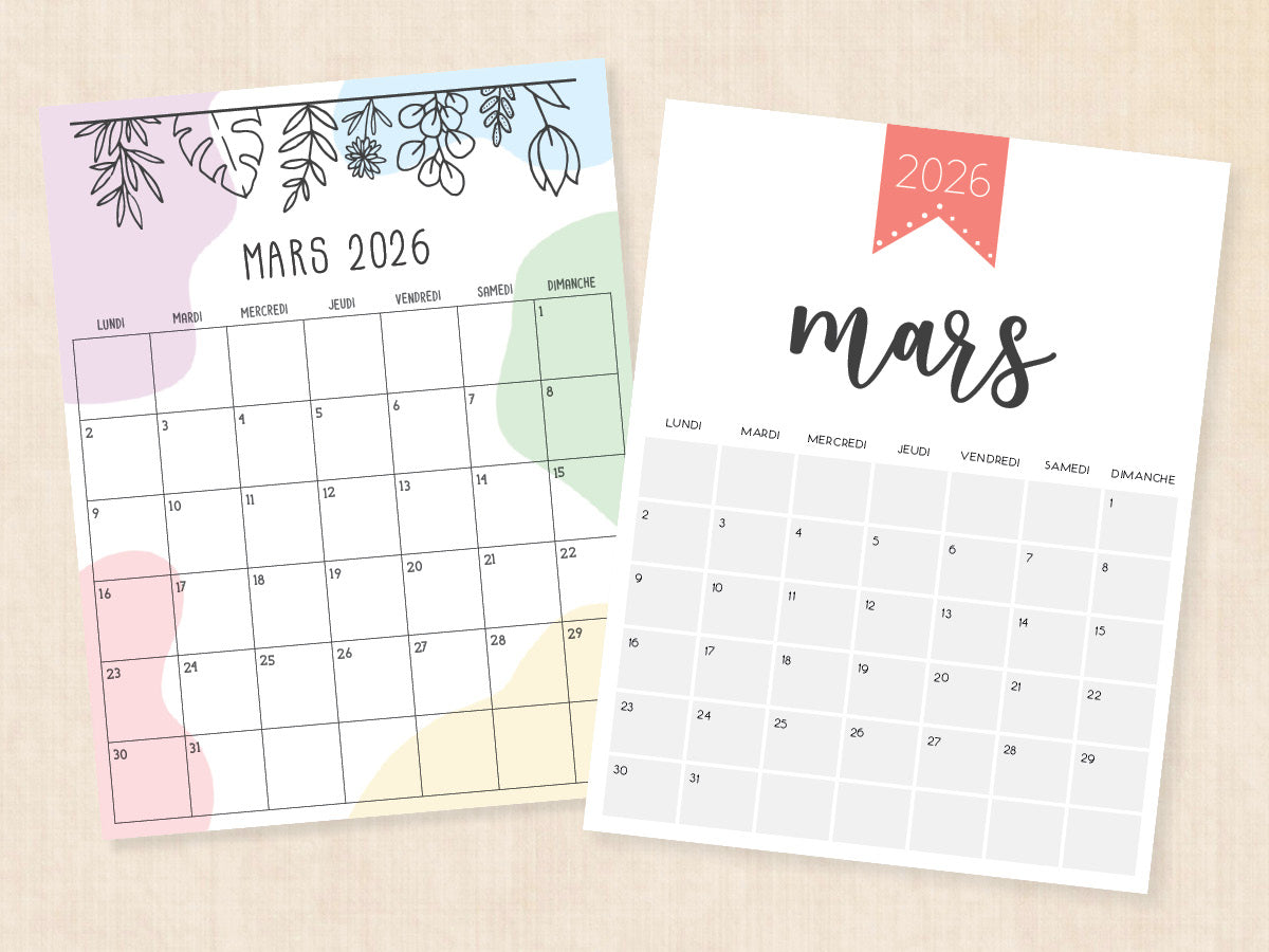 mars 2026 calendrier