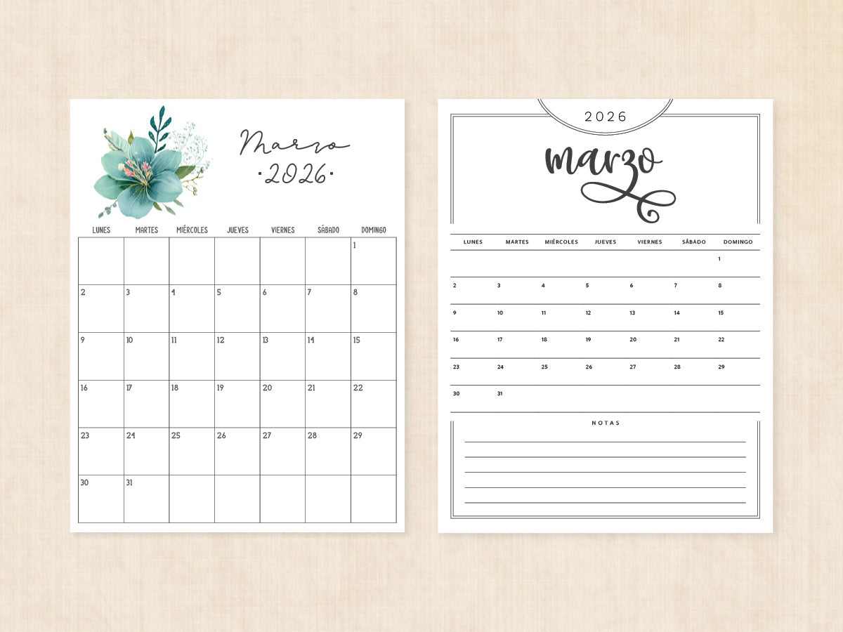 marzo 2026 calendario en blanco