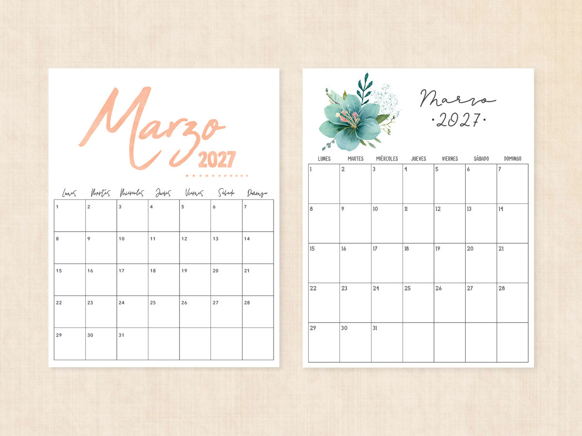 marzo 2027 calendario en blanco