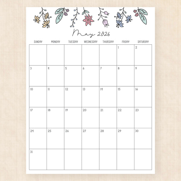 may 2026 calendar wildflower whimsy