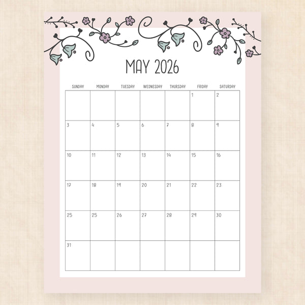 may 2026 calendar vintage vines