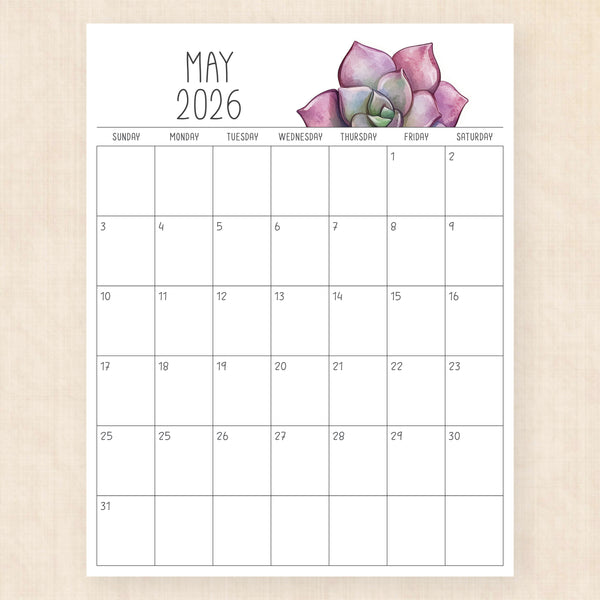 may 2026 calendar sunkissed succulents