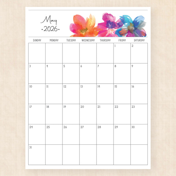 may 2026 calendar boho bougainvillea