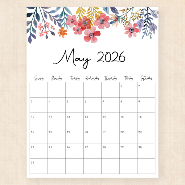 may 2026 calendar floral fantasy