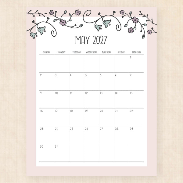 may 2027 calendar vintage vines