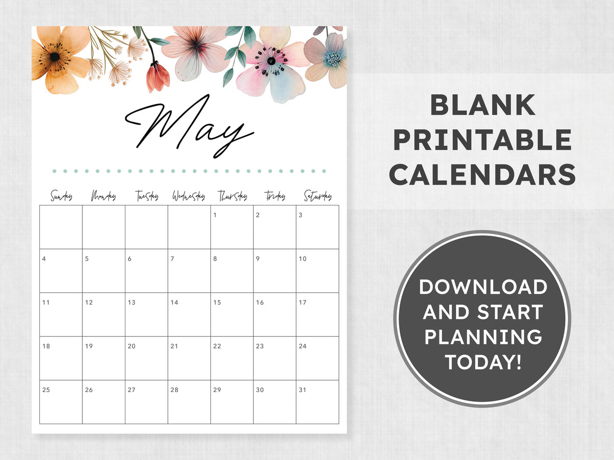 May Calendar · Printable PDF Template
