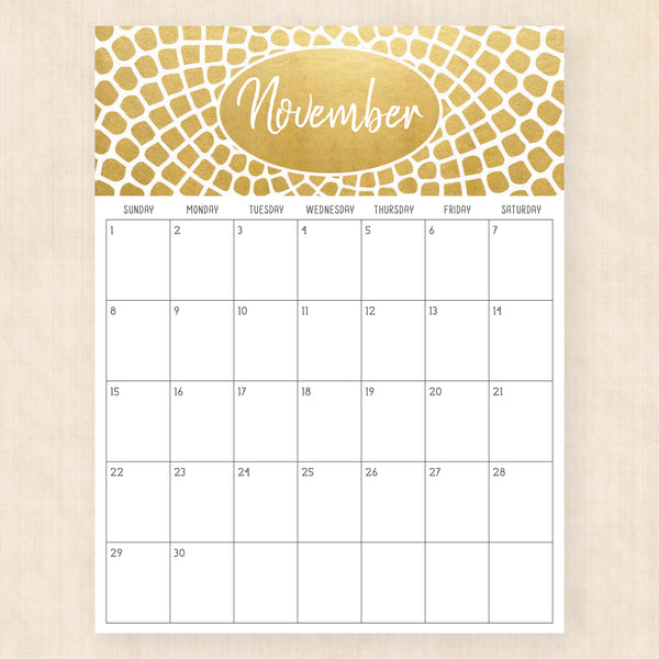 november 2026 calendar golden glamour