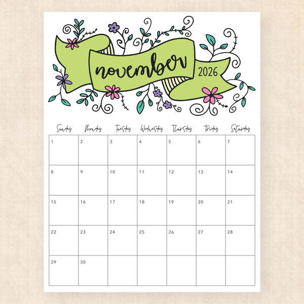 november 2026 calendar luminous lillies