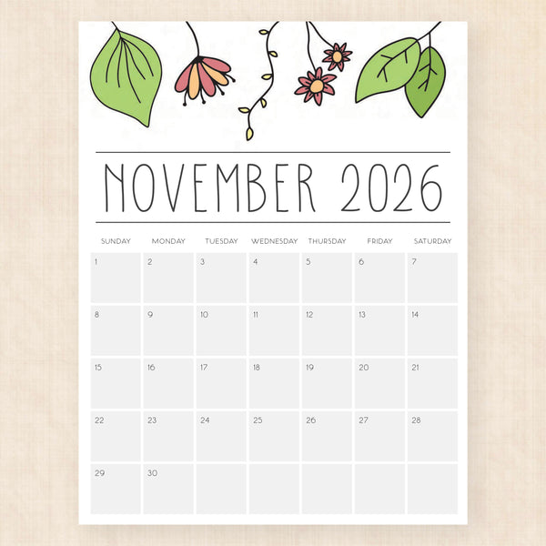 november 2026 calendar opulent orchids