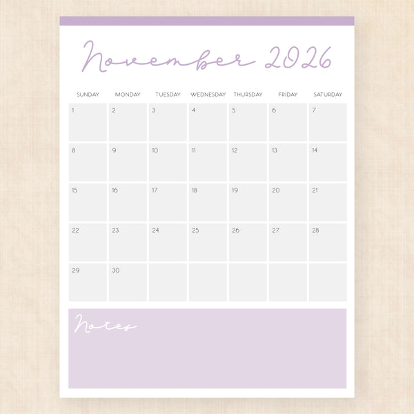 november 2026 calendar serene symphony