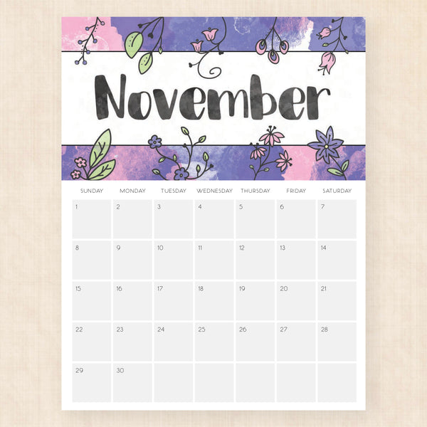 november 2026 calendar brilliant blossoms