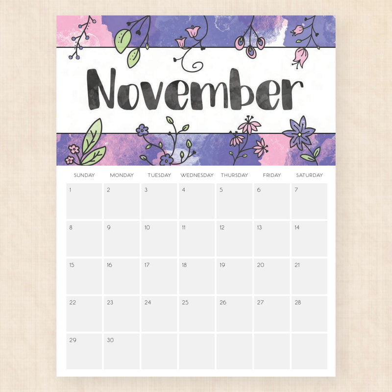 november 2026 calendar brilliant blossoms