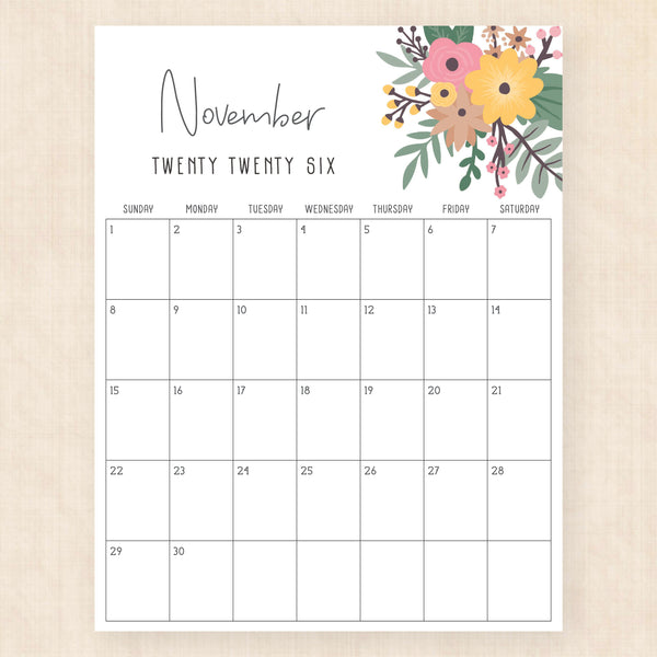 november 2026 calendar petunia punch