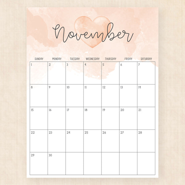 november 2026 calendar colorful crush