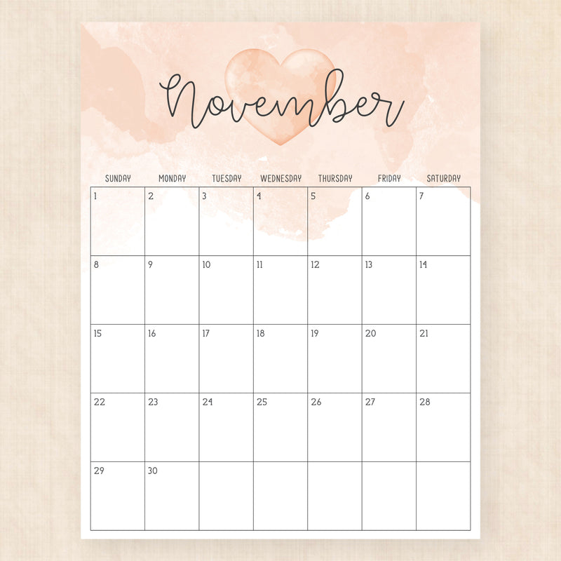 november 2026 calendar colorful crush