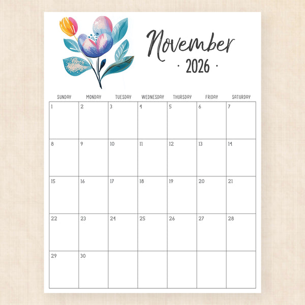 november 2026 calendar hibiscus harmony