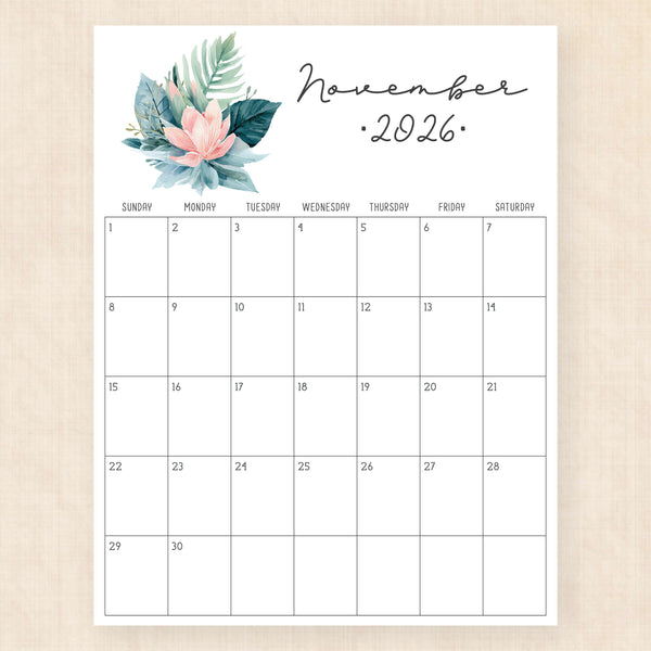november 2026 calendar pastel paradise