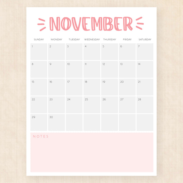 november 2026 calendar sassy splash