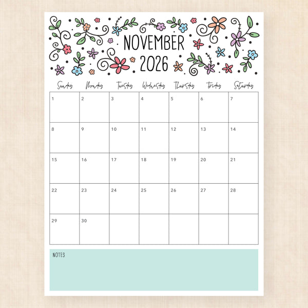 november 2026 calendar lovely lillies