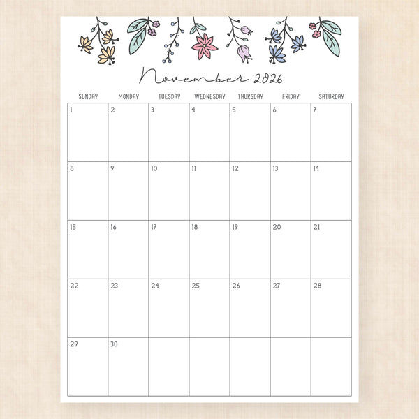 november 2026 calendar wildflower whimsy
