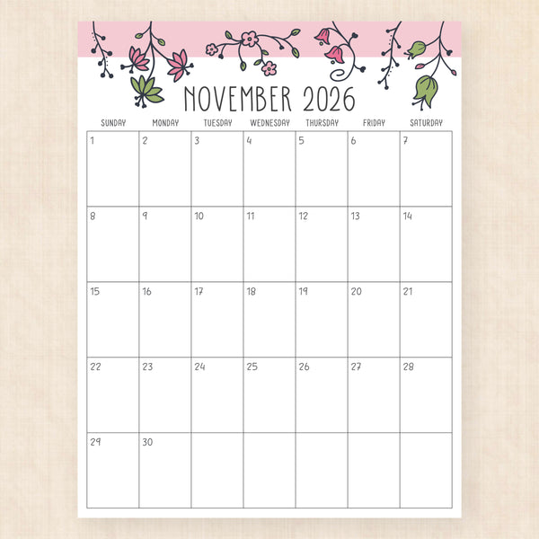 november 2026 calendar sunlight solace