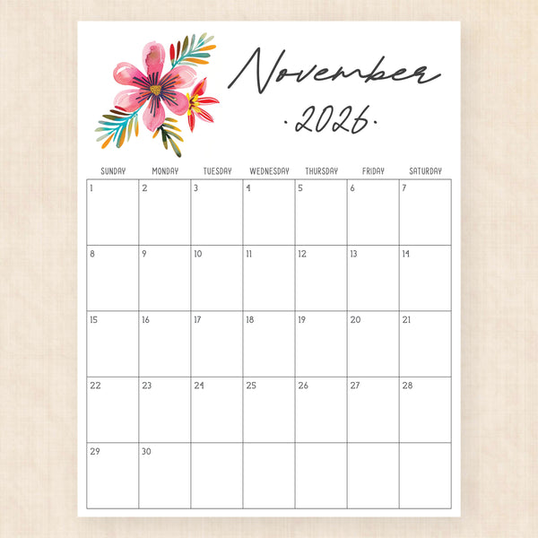 november 2026 calendar tropical treasure