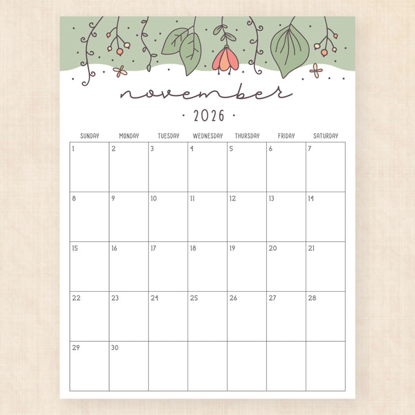 november 2026 calendar tropical treasure