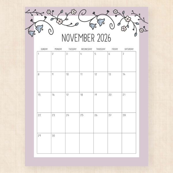 november 2026 calendar vintage vines