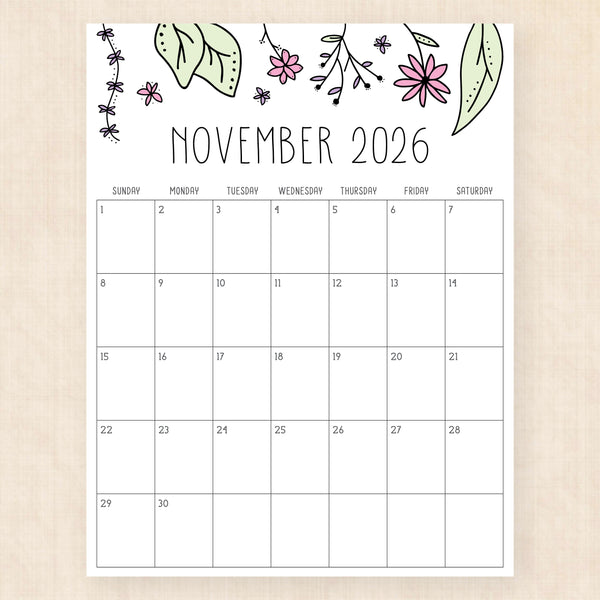 november 2026 calendar rhododendron rain