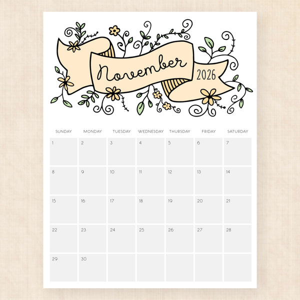 november 2026 calendar lavish lillies