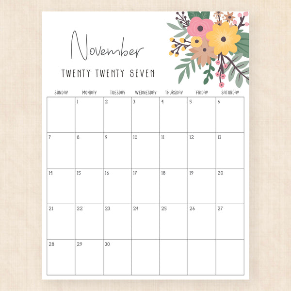 november 2027 calendar petunia punch
