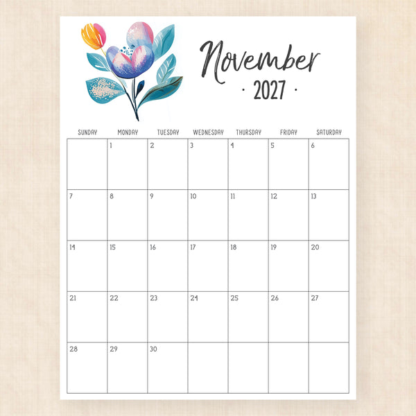 november 2027 calendar hibiscus harmony