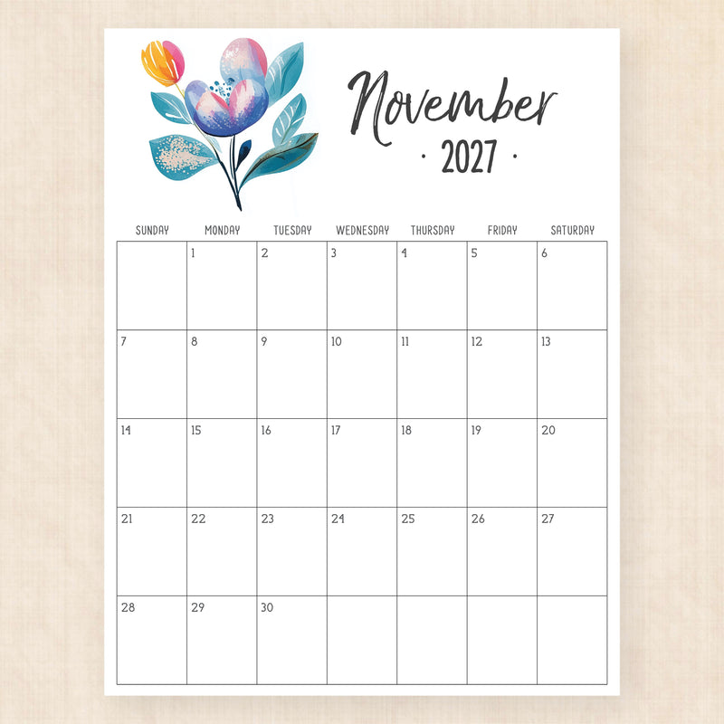 november 2027 calendar hibiscus harmony