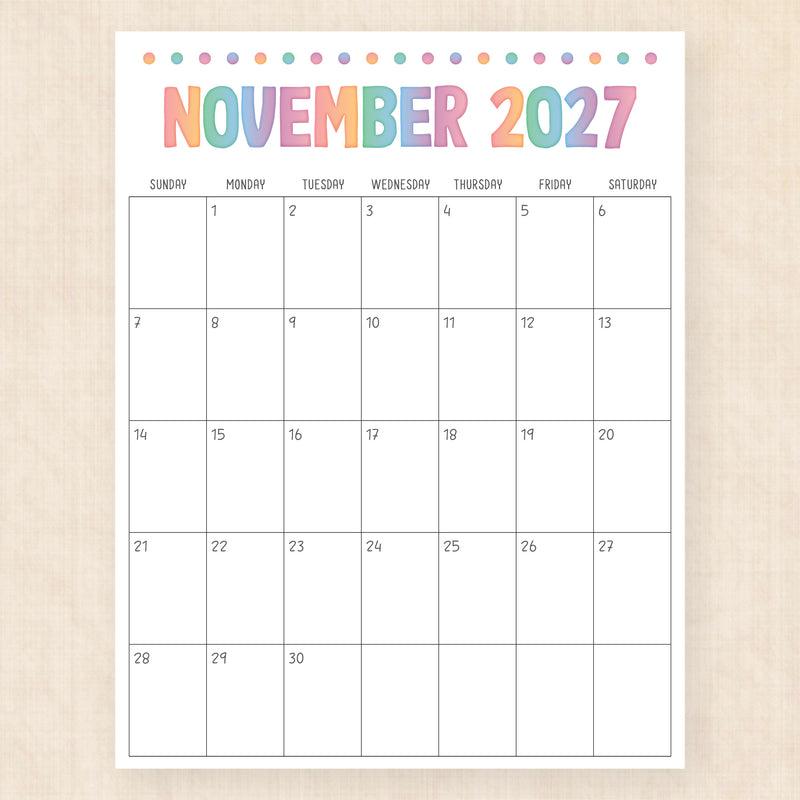 november 2027 calendar electric echo