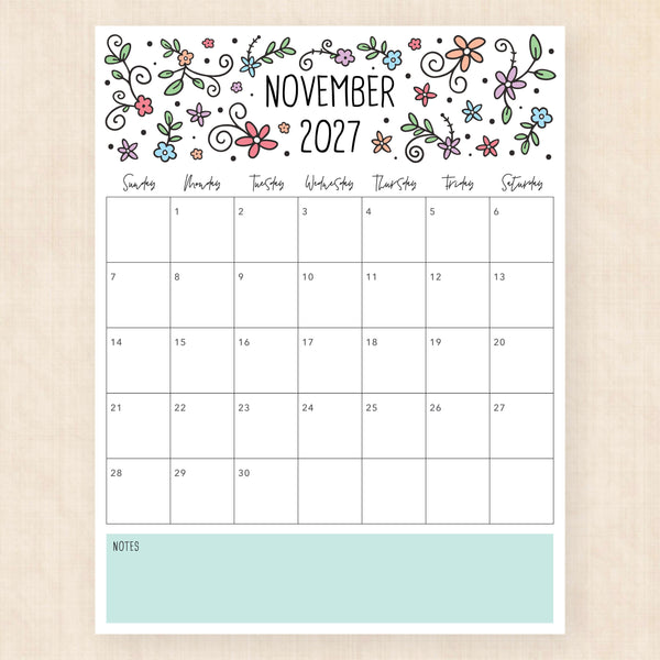 november 2027 calendar lovely lillies
