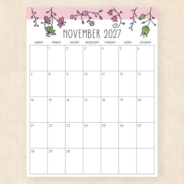 november 2027 calendar sunlight solace