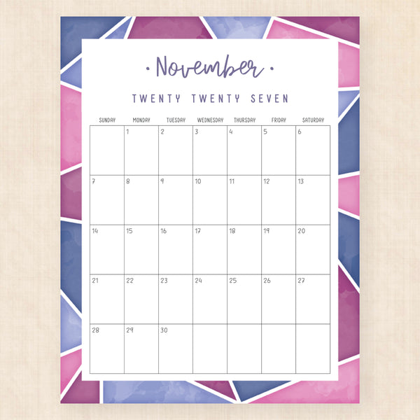 november 2027 calendar midnight mosaic