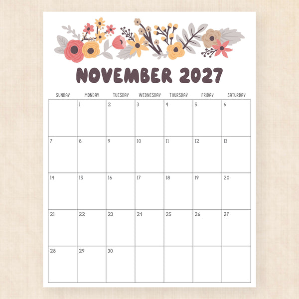 november 2027 calendar driftwood dreams