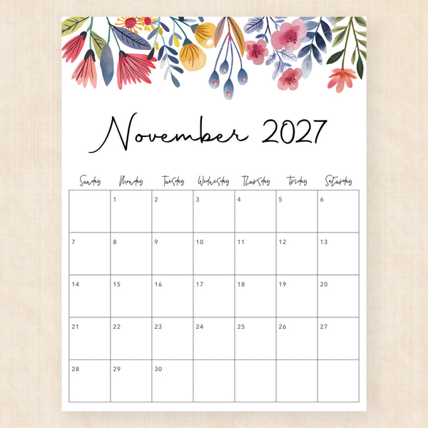november 2027 calendar floral fantasy