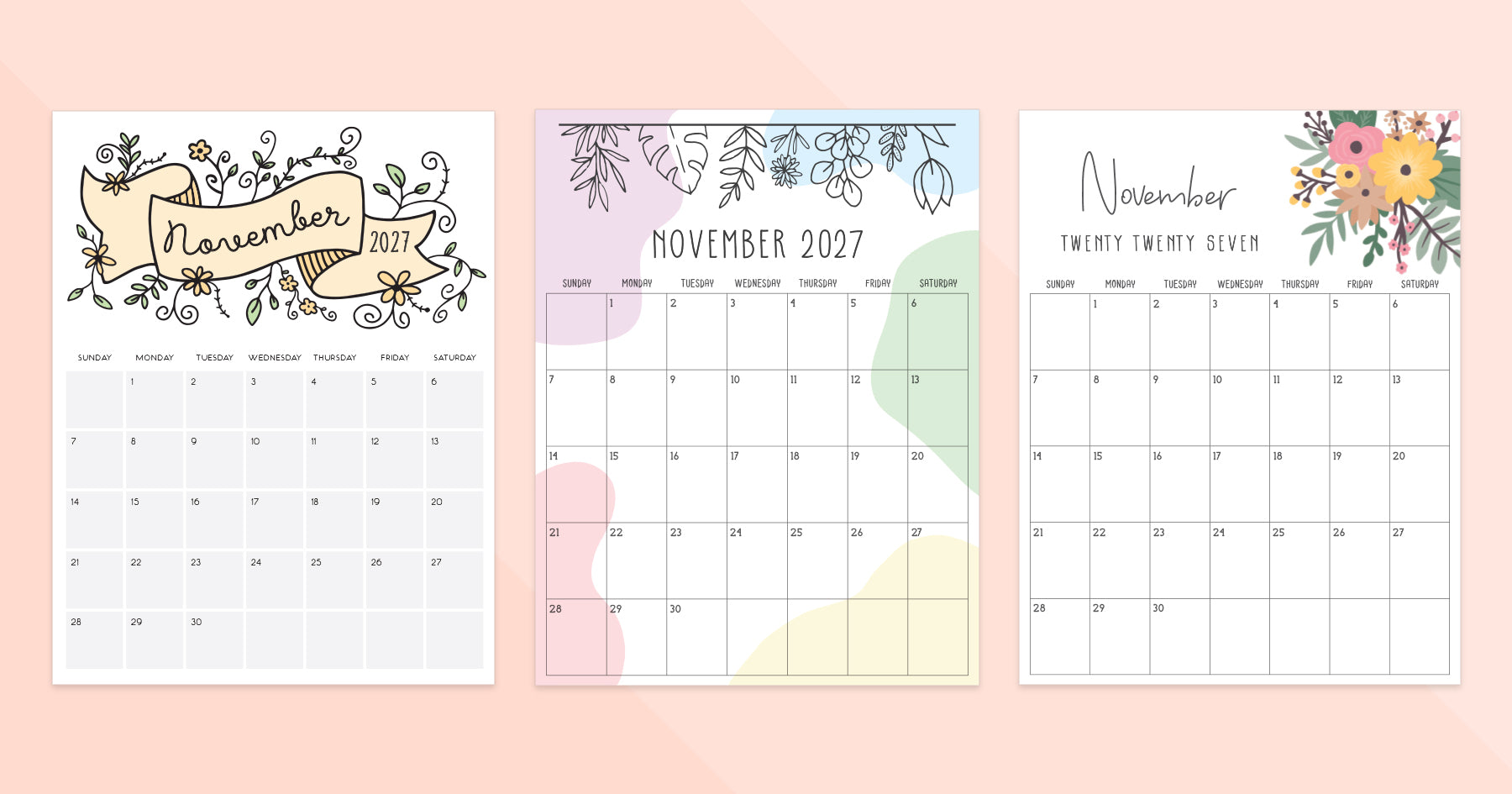 November 2027 Calendar · Printable PDF Templates November 2027 Calendar · Printable PDF Templates