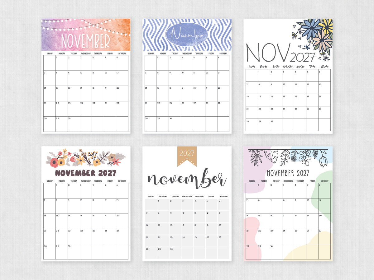 november 2027 printable calendar