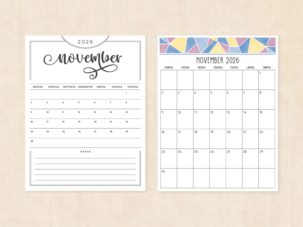 november 2026 kalender dansk